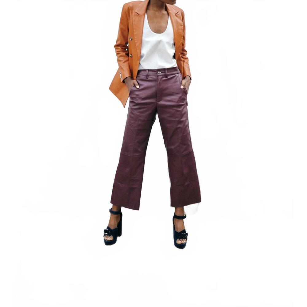 NEW MON & PAU lauren leather pants in black cherry